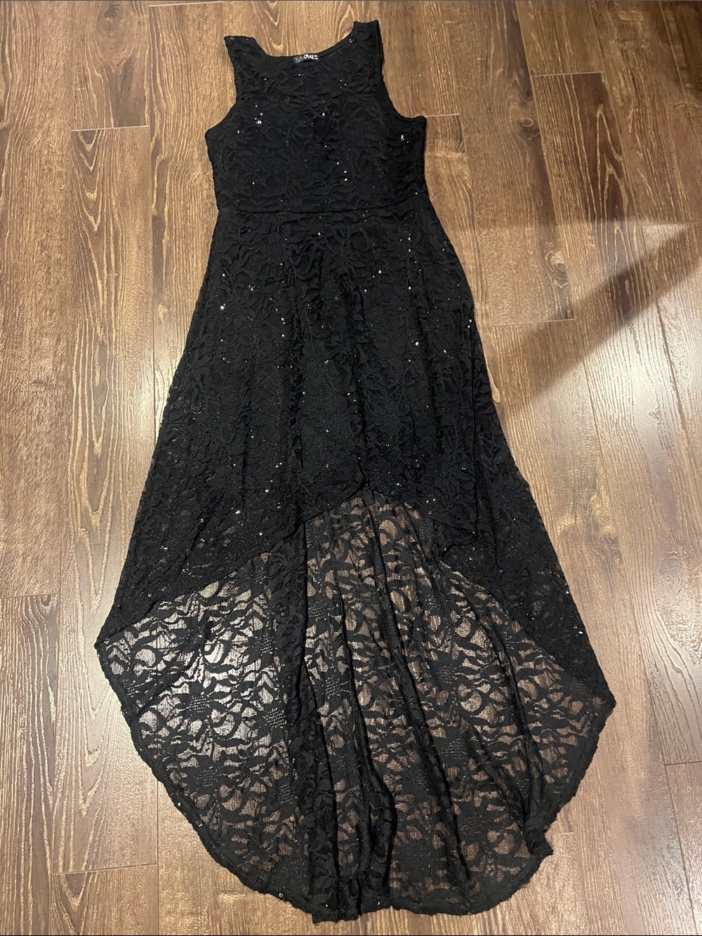 QUIZ Black Lace Sequin High-Low Dress